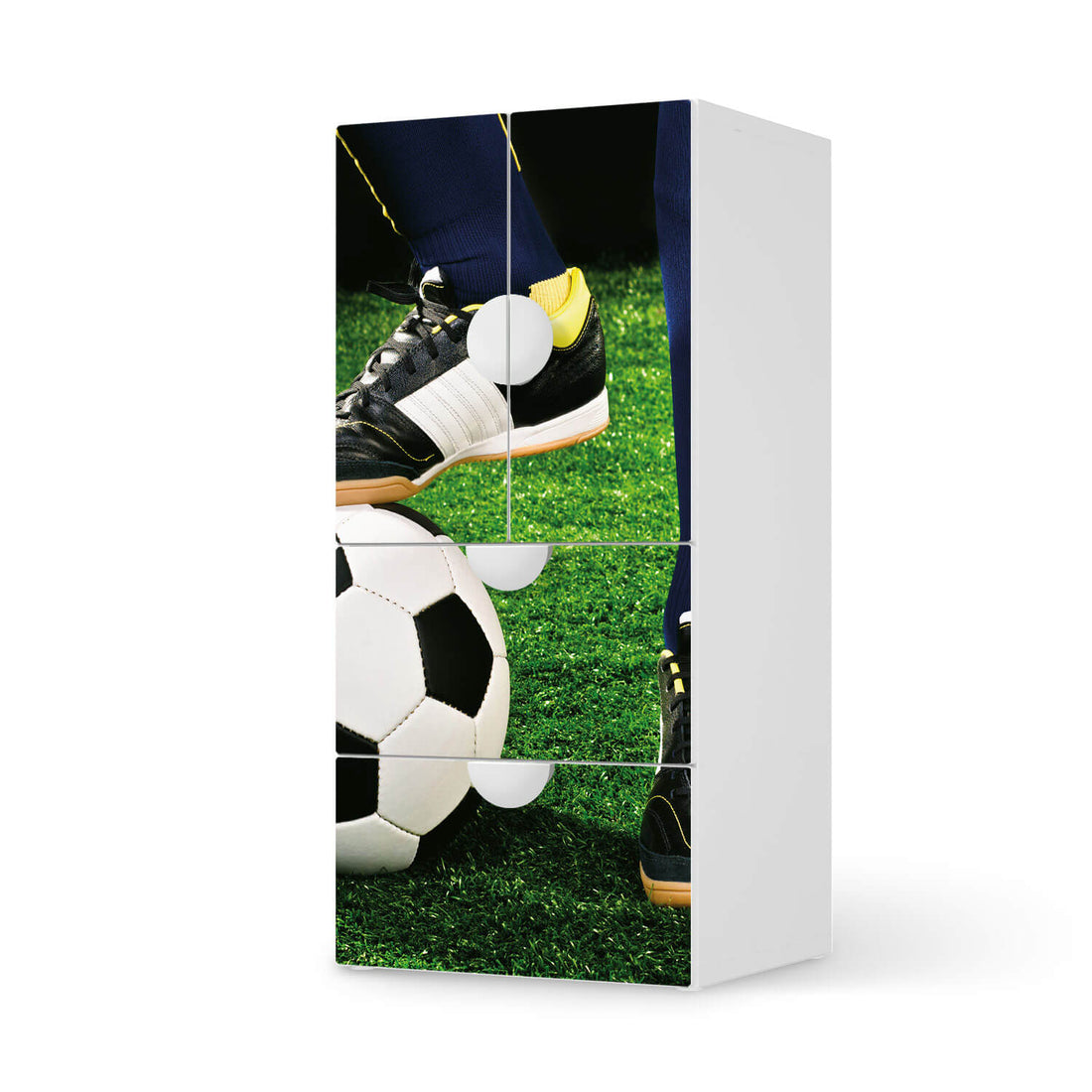 Möbelfolie Fussballstar - IKEA Smastad kombiniert - 2 Schubladen und 2 kleine Türen  - weiss