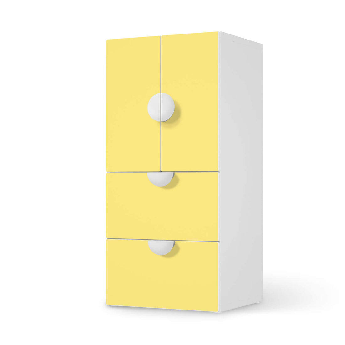 Möbelfolie Gelb Light - IKEA Smastad kombiniert - 2 Schubladen und 2 kleine Türen  - weiss
