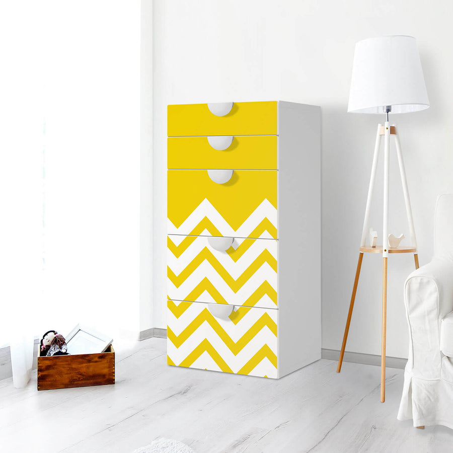 Möbel Klebefolie Gelbe Zacken - IKEA Smastad Kommode - 5 Schubladen - Kinderzimmer