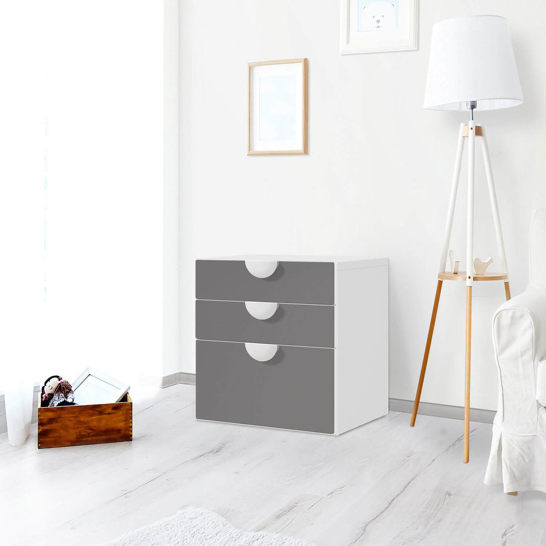 Folie für Möbel Grau Light - IKEA Smastad Kommode - 3 Schubladen - Kinderzimmer