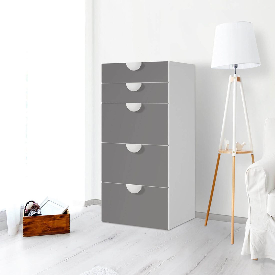 Möbel Klebefolie Grau Light - IKEA Smastad Kommode - 5 Schubladen - Kinderzimmer