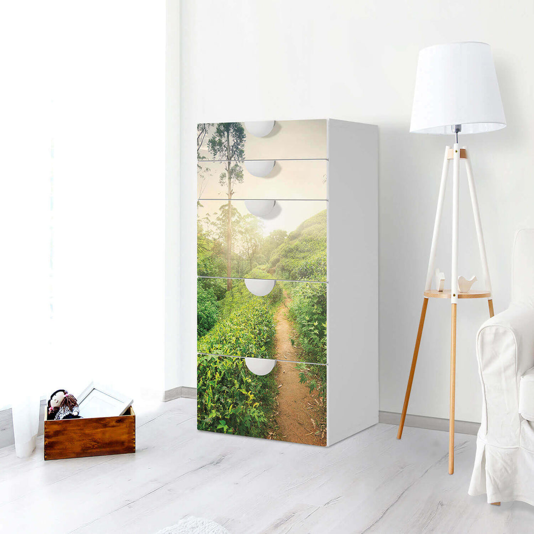 Möbel Klebefolie Green Tea Fields - IKEA Smastad Kommode - 5 Schubladen - Kinderzimmer