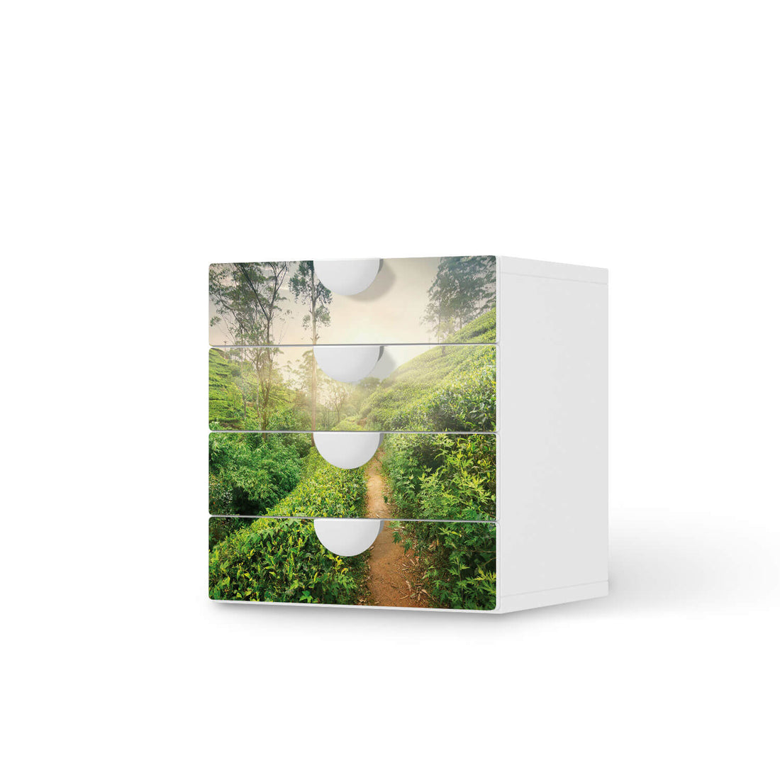 Klebefolie Green Tea Fields - IKEA Smastad Kommode - 4 Schubladen  - weiss