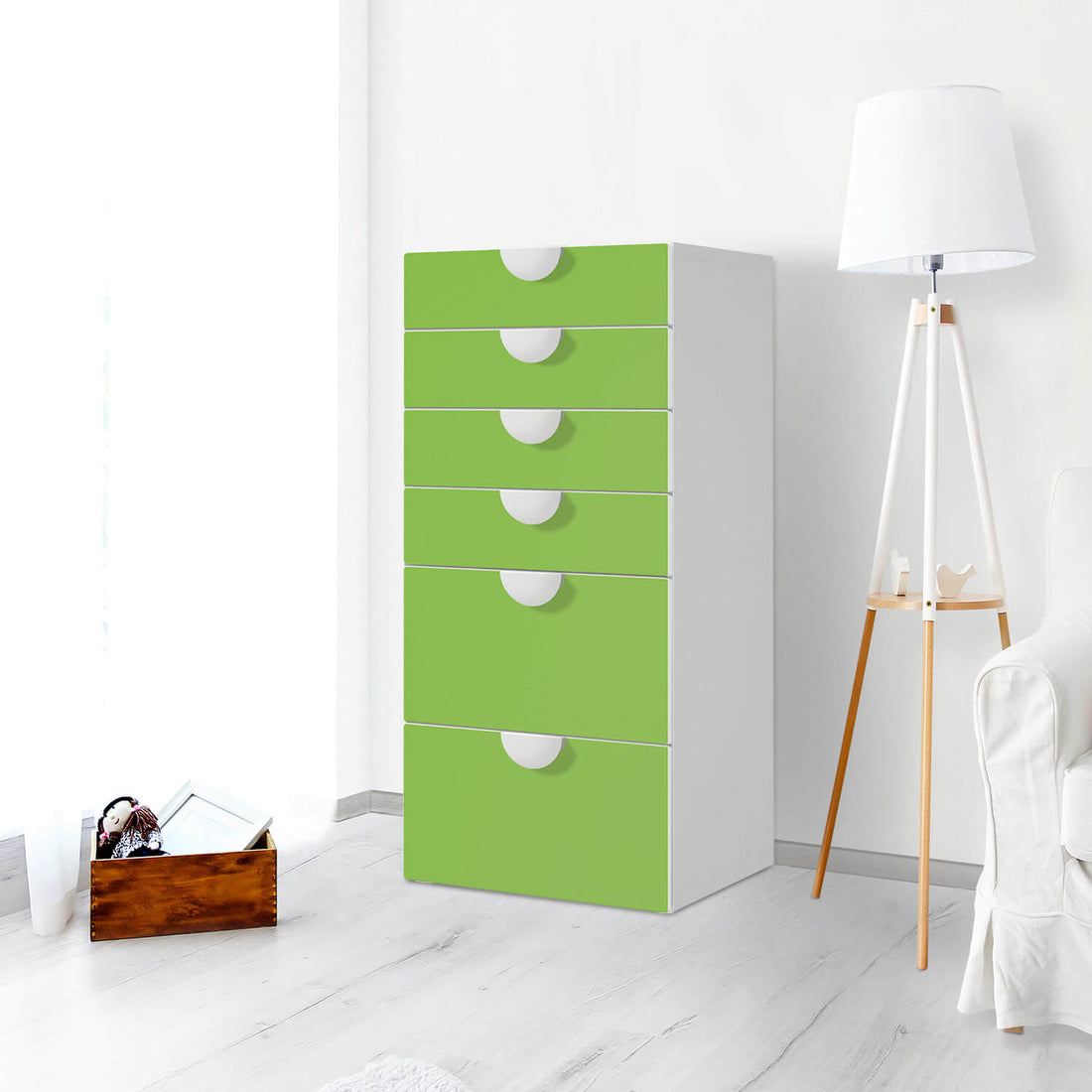 Klebefolie für Möbel Hellgrün Dark - IKEA Smastad Kommode - 6 Schubladen - Kinderzimmer