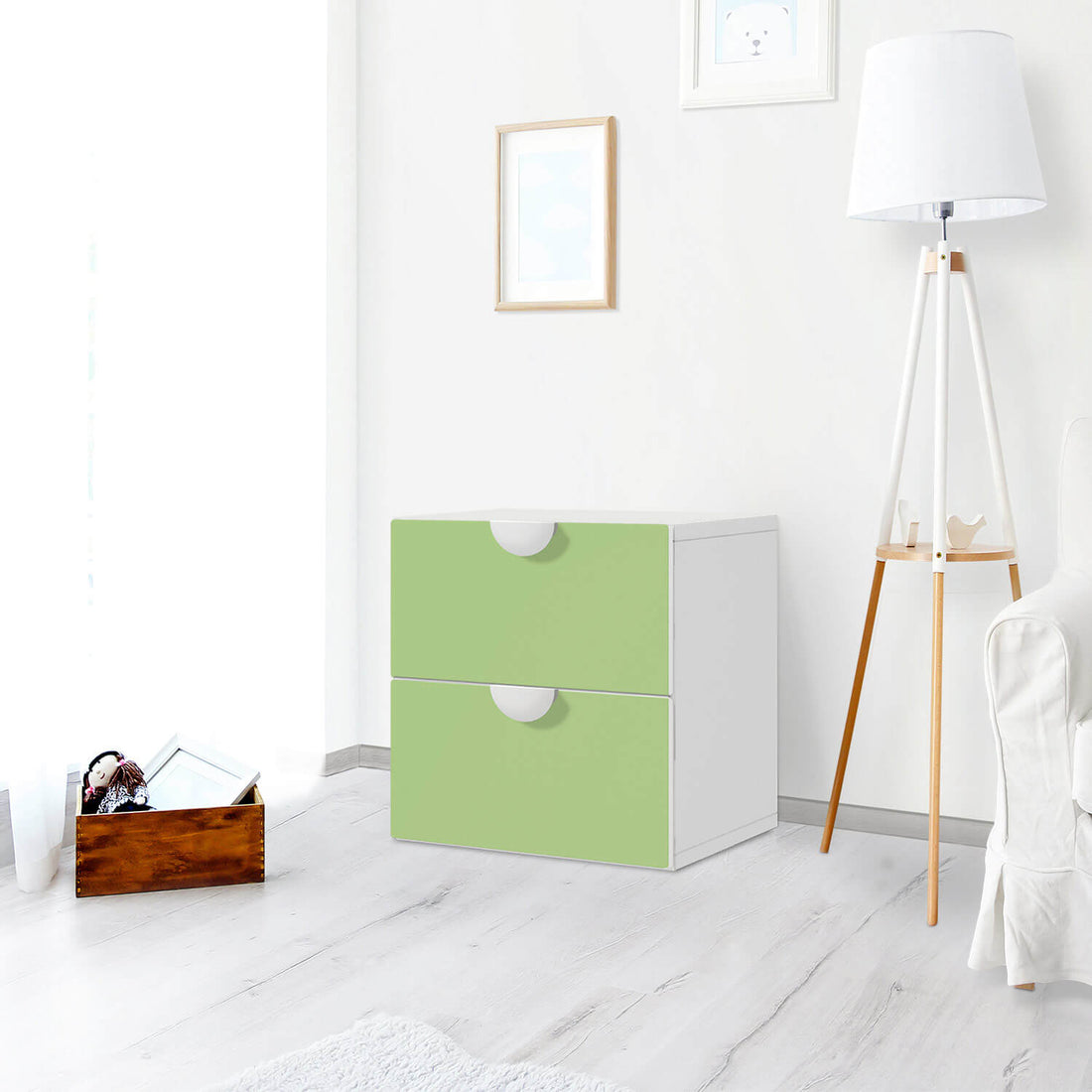 Klebefolie für Möbel Hellgrün Light - IKEA Smastad Kommode - 2 Schubladen - Kinderzimmer