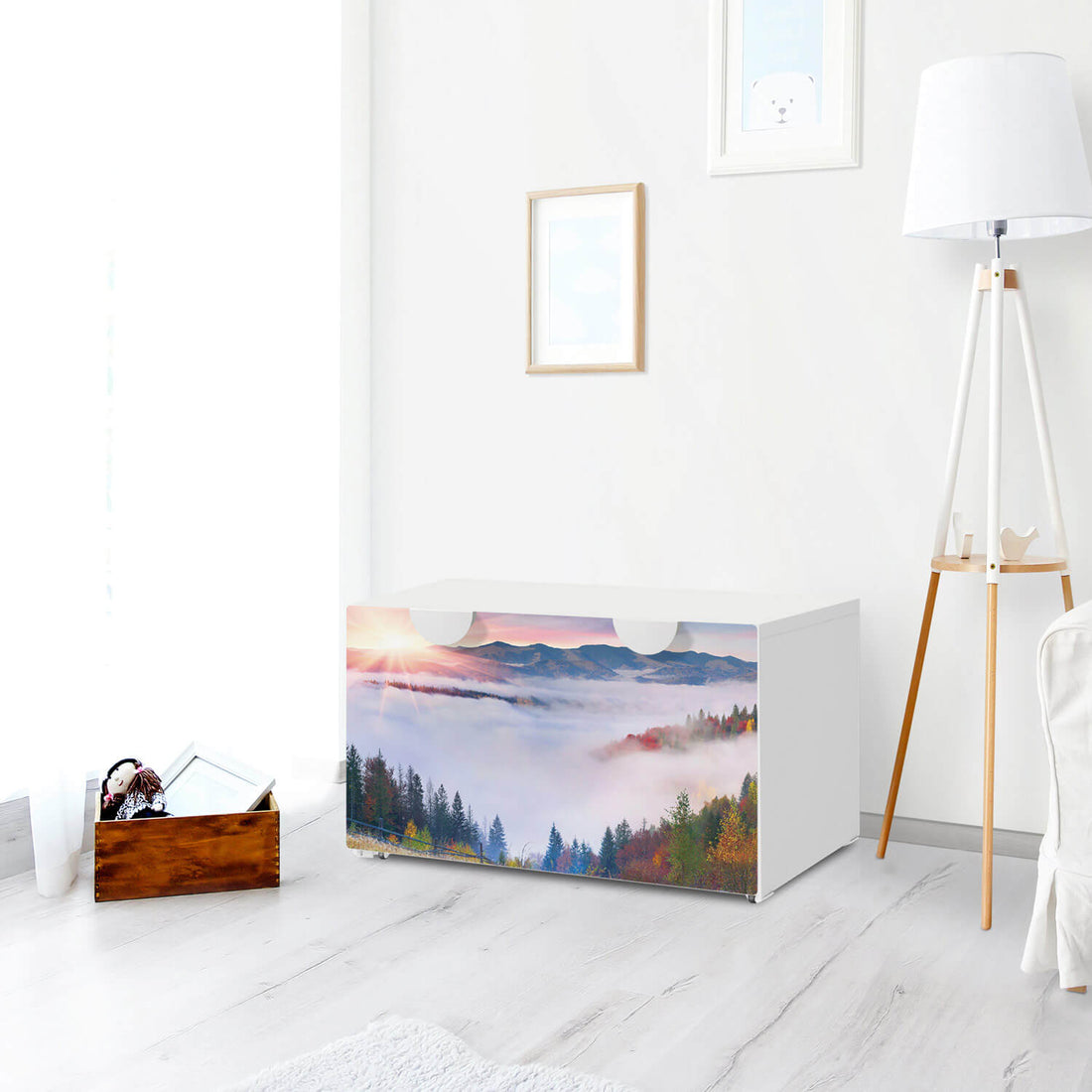 Möbelfolie Herbstwald - IKEA Smastad Bank mit Kasten - Kinderzimmer