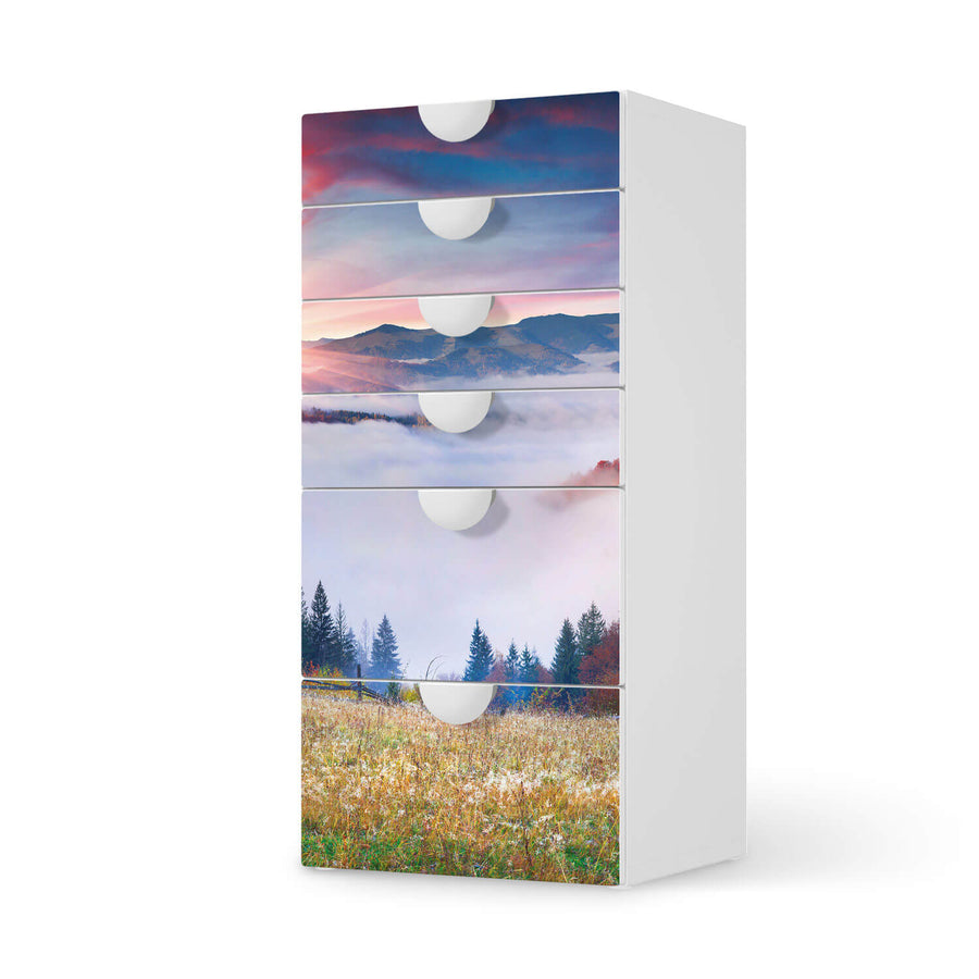 Klebefolie für Möbel Herbstwald - IKEA Smastad Kommode - 6 Schubladen  - weiss