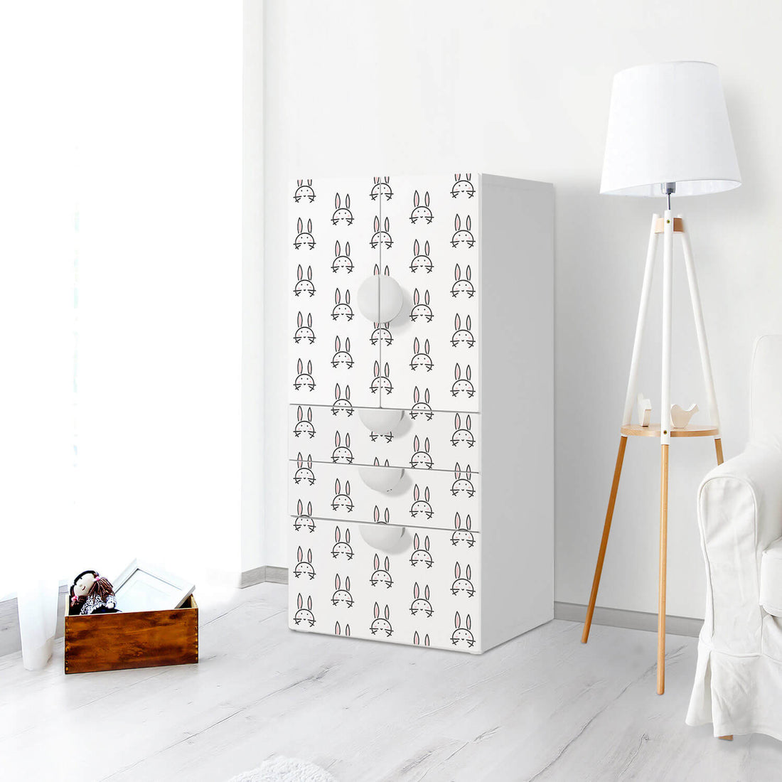 Möbelfolie Hoppel - IKEA Smastad kombiniert - 3 Schubladen und 2 kleine Türen - Kinderzimmer