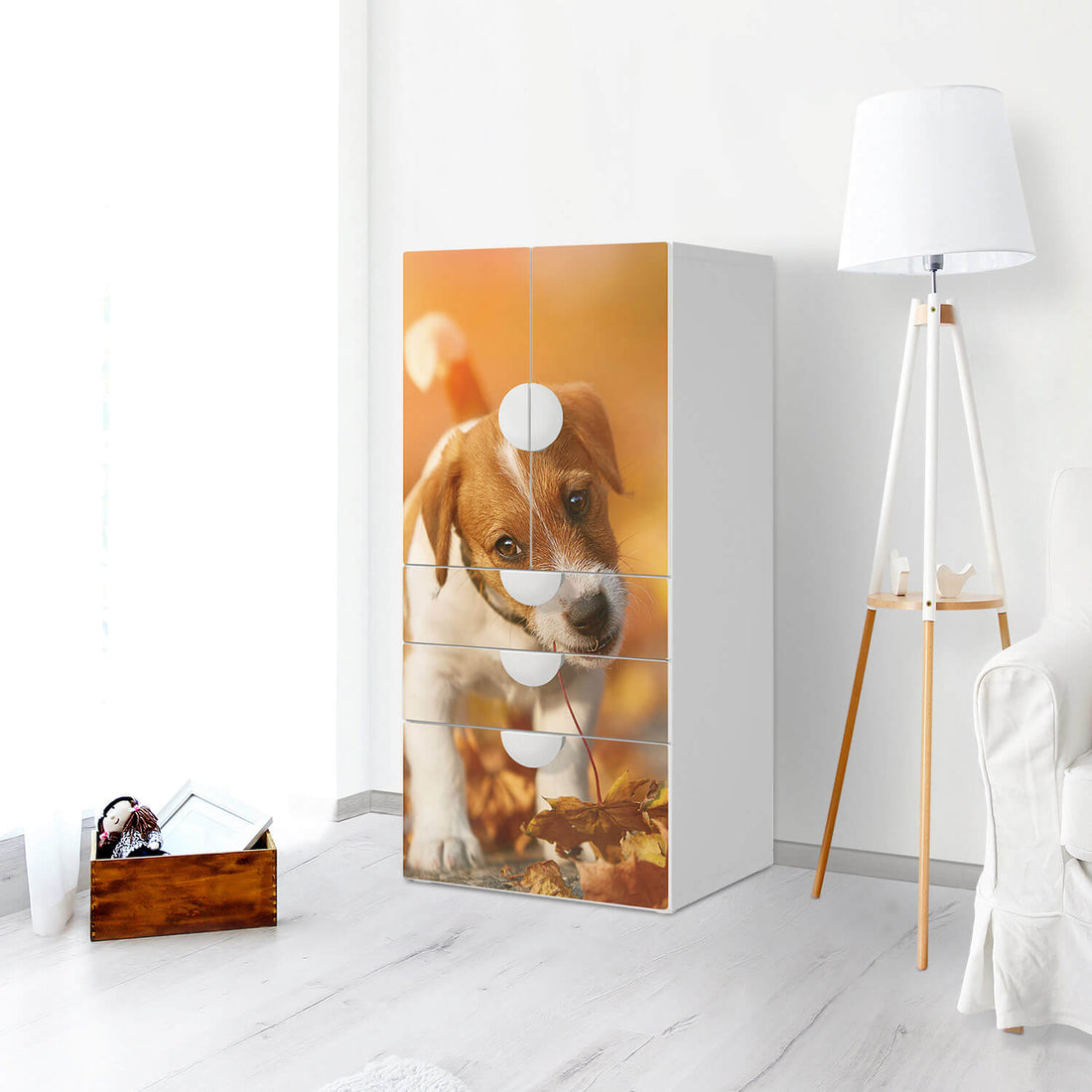 Möbelfolie Jack the Puppy - IKEA Smastad kombiniert - 3 Schubladen und 2 kleine Türen - Kinderzimmer
