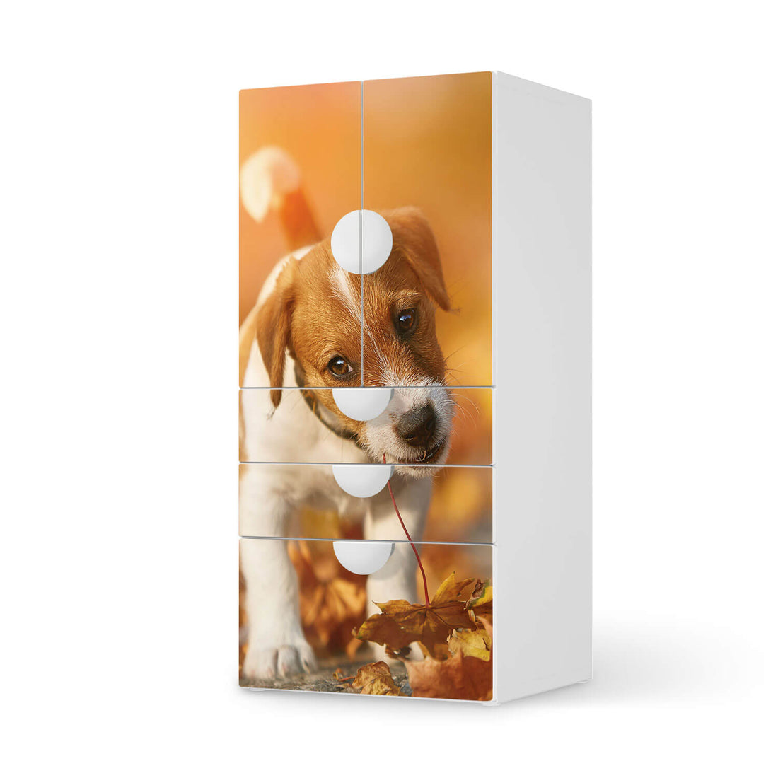 Möbelfolie Jack the Puppy - IKEA Smastad kombiniert - 3 Schubladen und 2 kleine Türen  - weiss