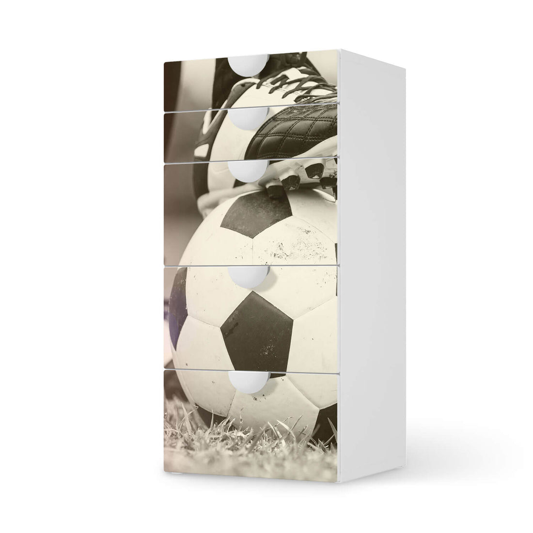 Möbel Klebefolie Kick it - IKEA Smastad Kommode - 5 Schubladen  - weiss