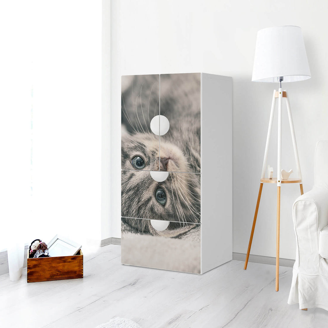 Möbelfolie Kitty the Cat - IKEA Smastad kombiniert - 2 Schubladen und 2 kleine Türen - Kinderzimmer