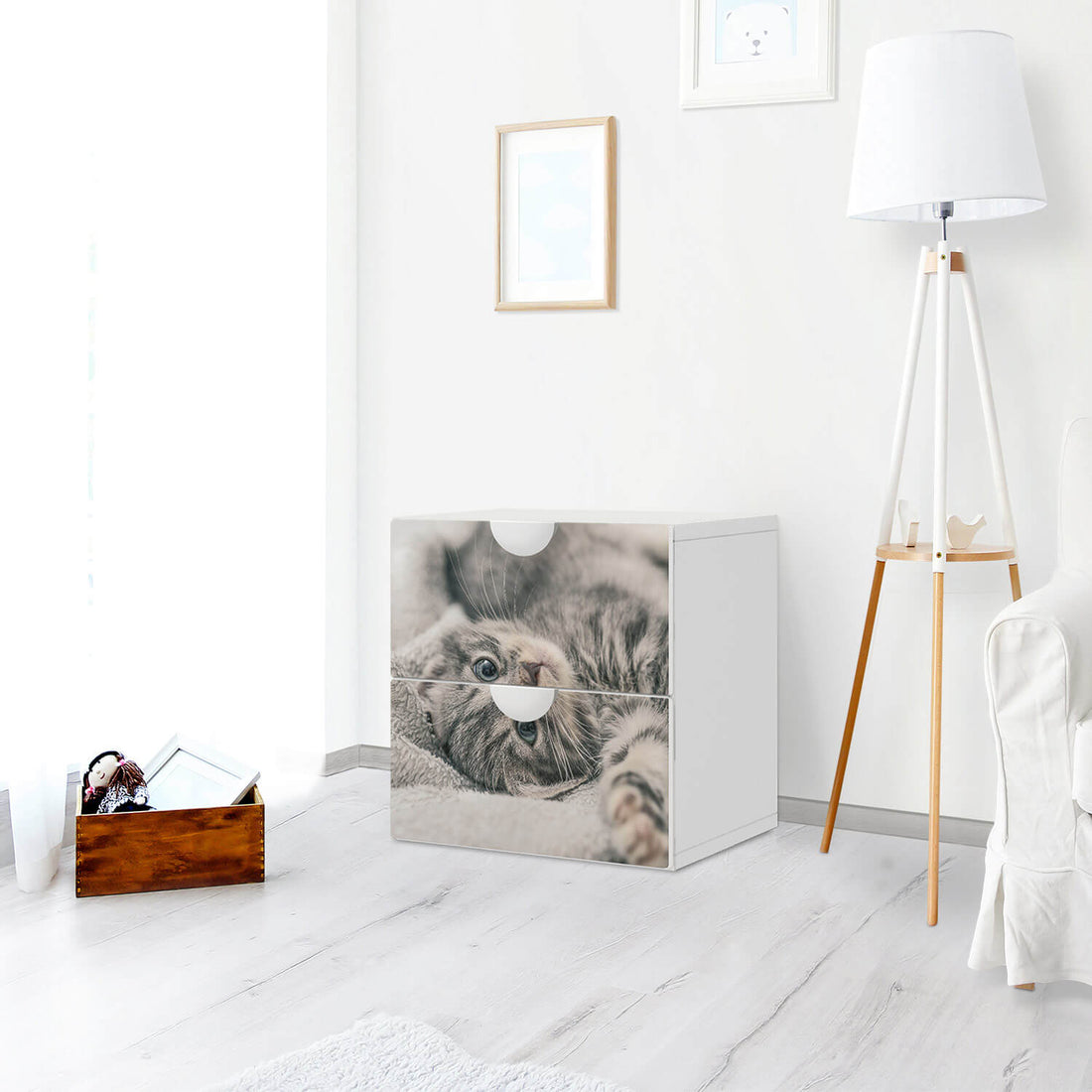 Klebefolie für Möbel Kitty the Cat - IKEA Smastad Kommode - 2 Schubladen - Kinderzimmer