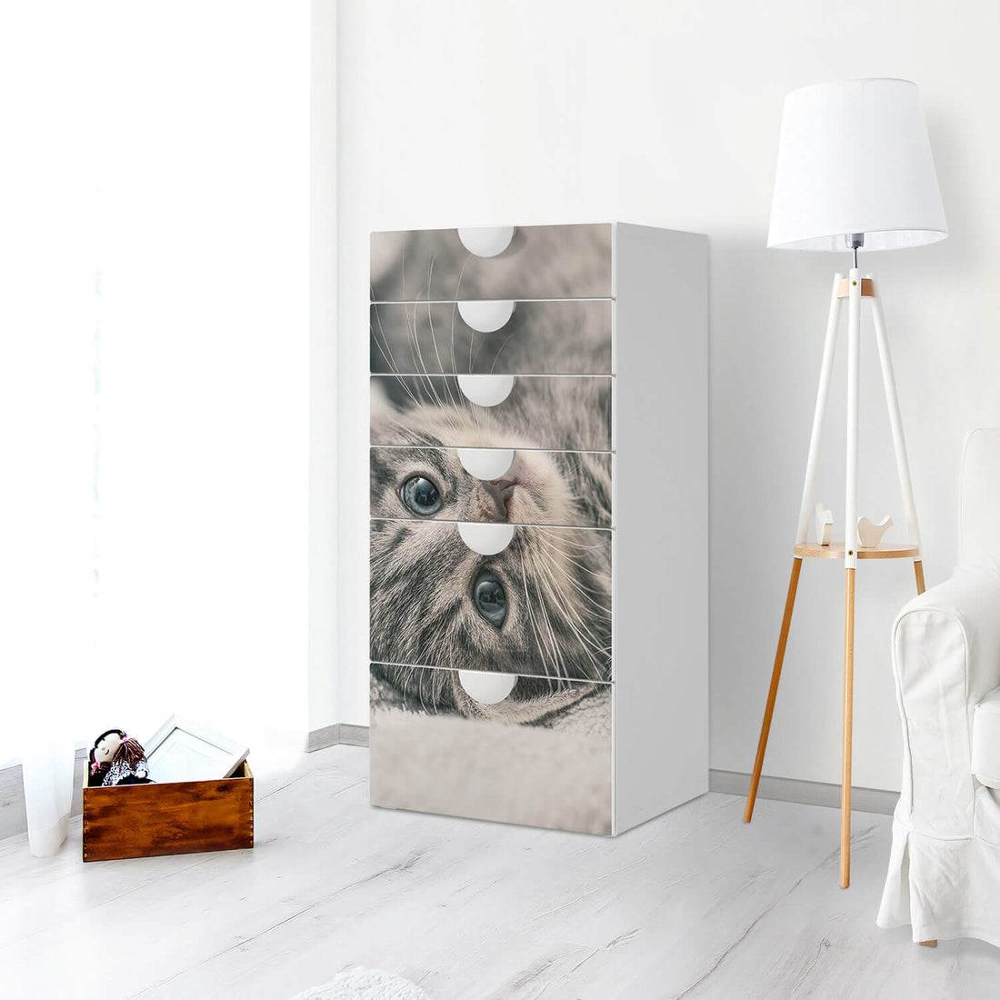 Klebefolie für Möbel Kitty the Cat - IKEA Smastad Kommode - 6 Schubladen - Kinderzimmer