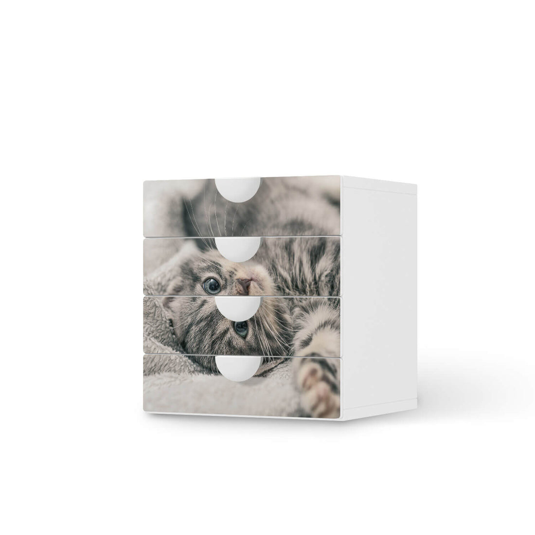 Klebefolie Kitty the Cat - IKEA Smastad Kommode - 4 Schubladen  - weiss