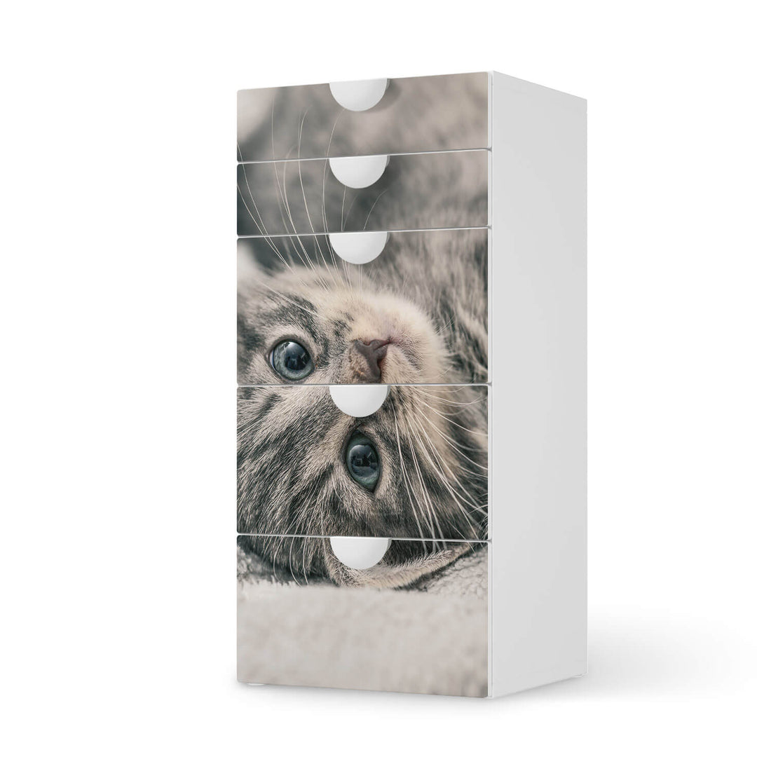 Möbel Klebefolie Kitty the Cat - IKEA Smastad Kommode - 5 Schubladen  - weiss
