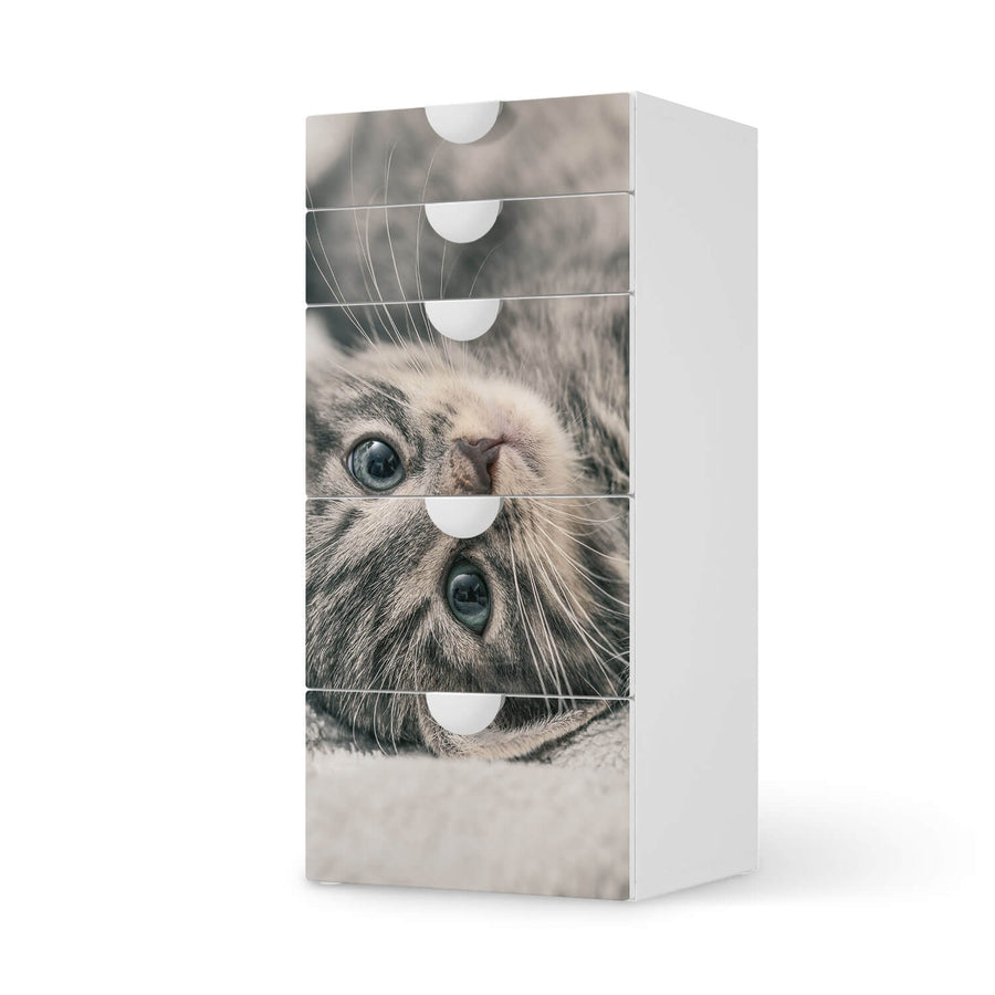 Möbel Klebefolie Kitty the Cat - IKEA Smastad Kommode - 5 Schubladen  - weiss