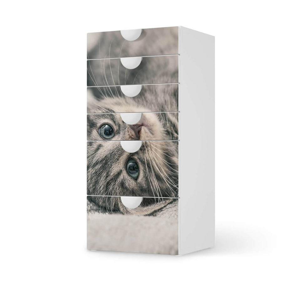 Klebefolie für Möbel Kitty the Cat - IKEA Smastad Kommode - 6 Schubladen  - weiss