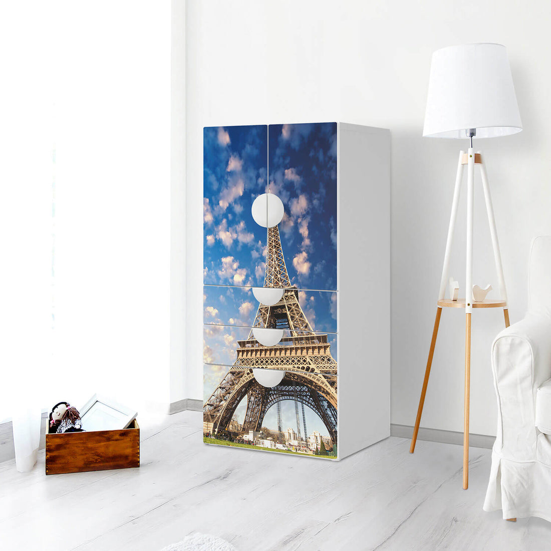 Möbelfolie La Tour Eiffel - IKEA Smastad kombiniert - 3 Schubladen und 2 kleine Türen - Kinderzimmer