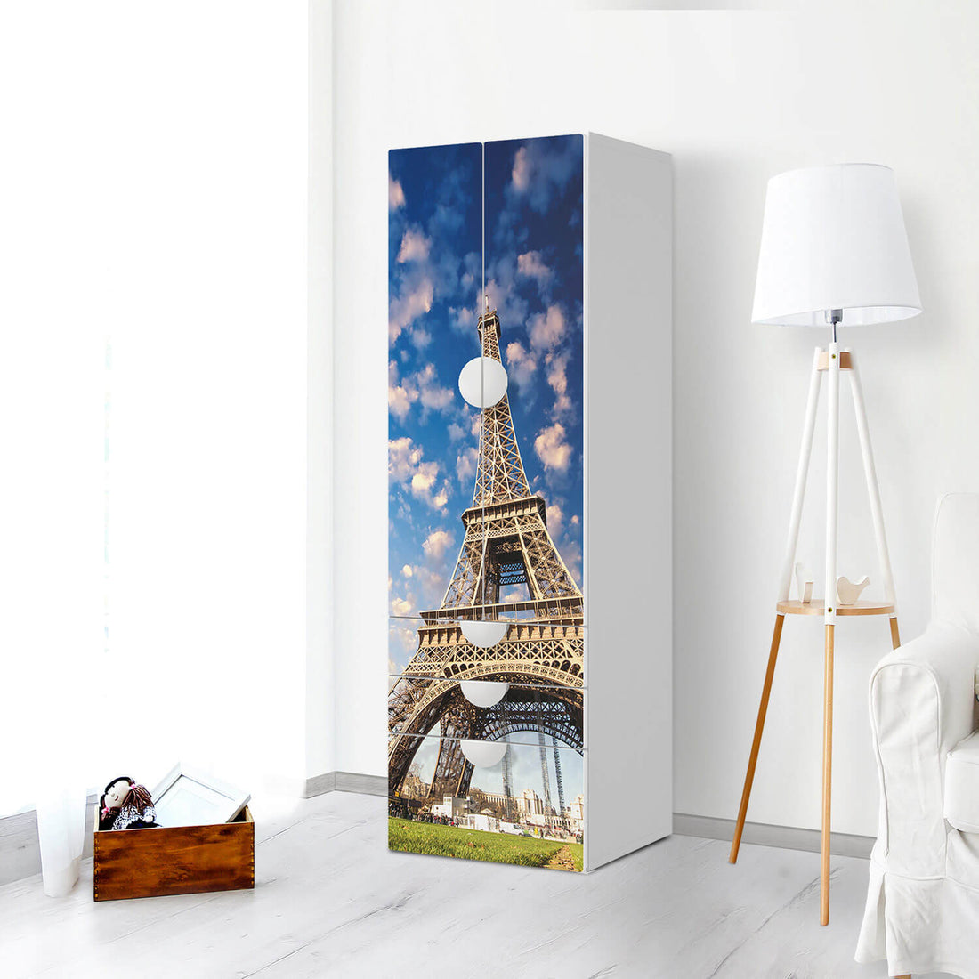 Klebefolie La Tour Eiffel - IKEA Smastad kombiniert - 3 Schubladen und 2 große Türen - Kinderzimmer