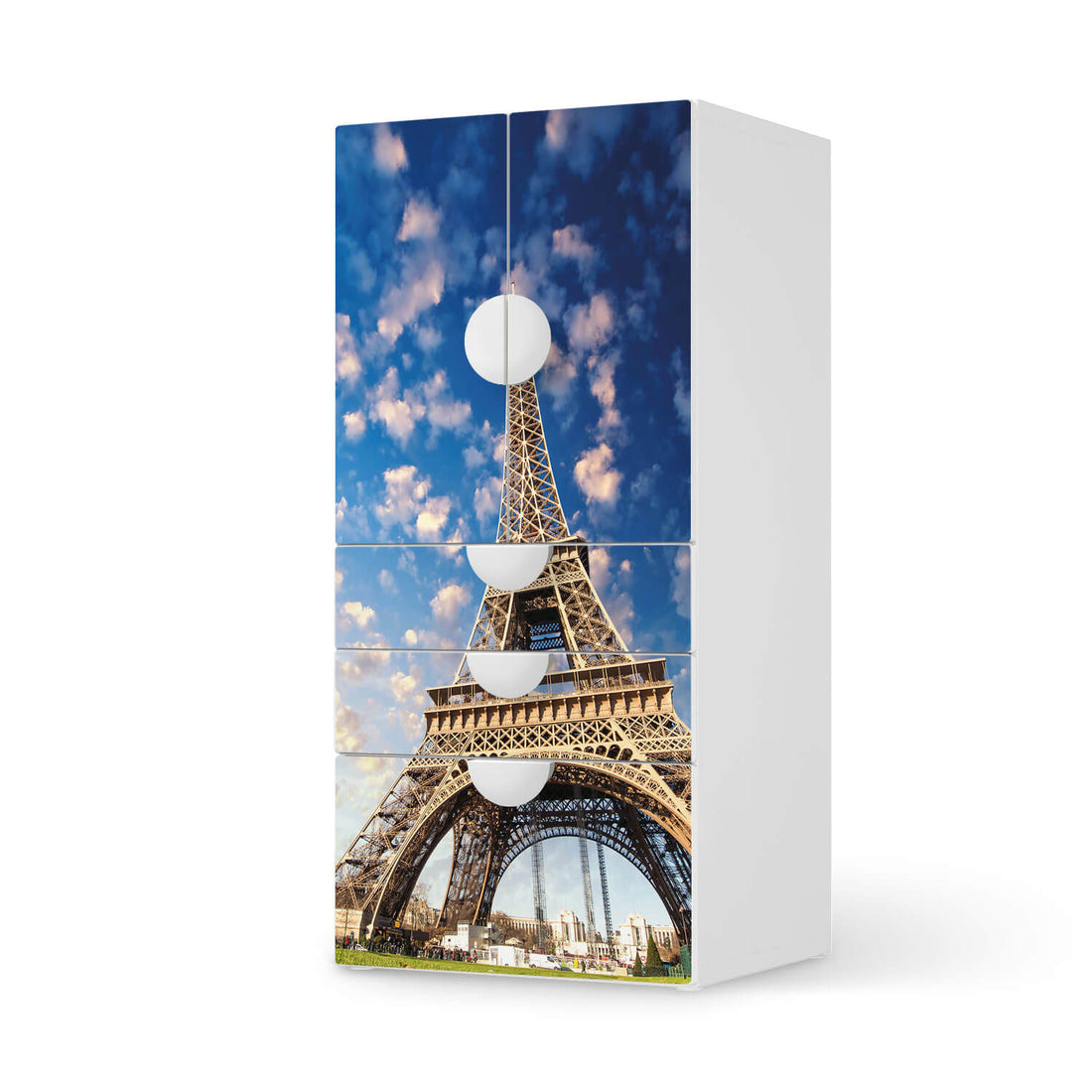 Möbelfolie La Tour Eiffel - IKEA Smastad kombiniert - 3 Schubladen und 2 kleine Türen  - weiss