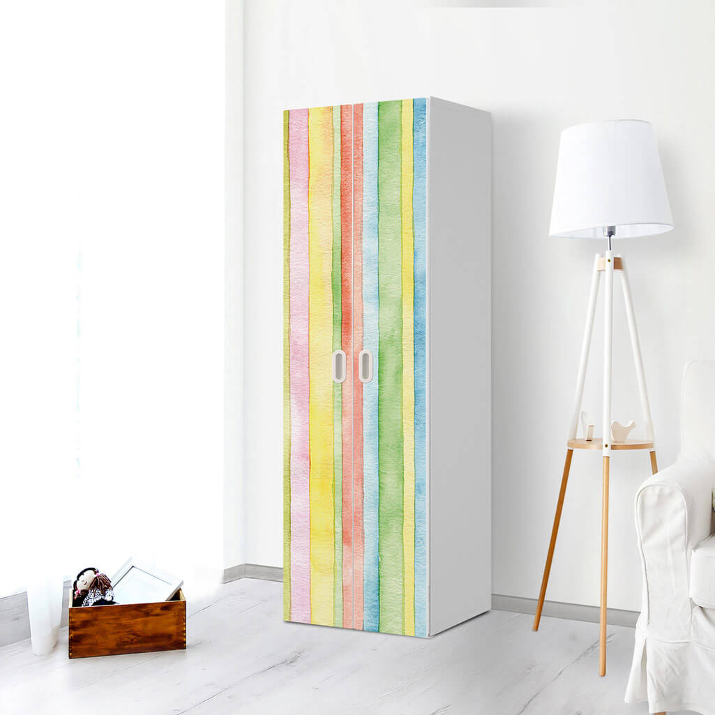 Möbelfolie Watercolor Stripes - IKEA Stuva / Fritids - 2 hohe Türen (192 cm) - Kinderzimmer