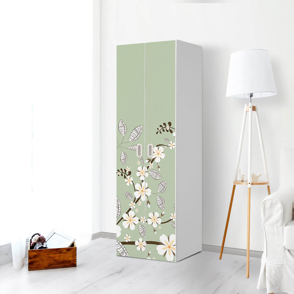 Möbelfolie White Blossoms - IKEA Stuva / Fritids - 2 hohe Türen (192 cm) - Kinderzimmer