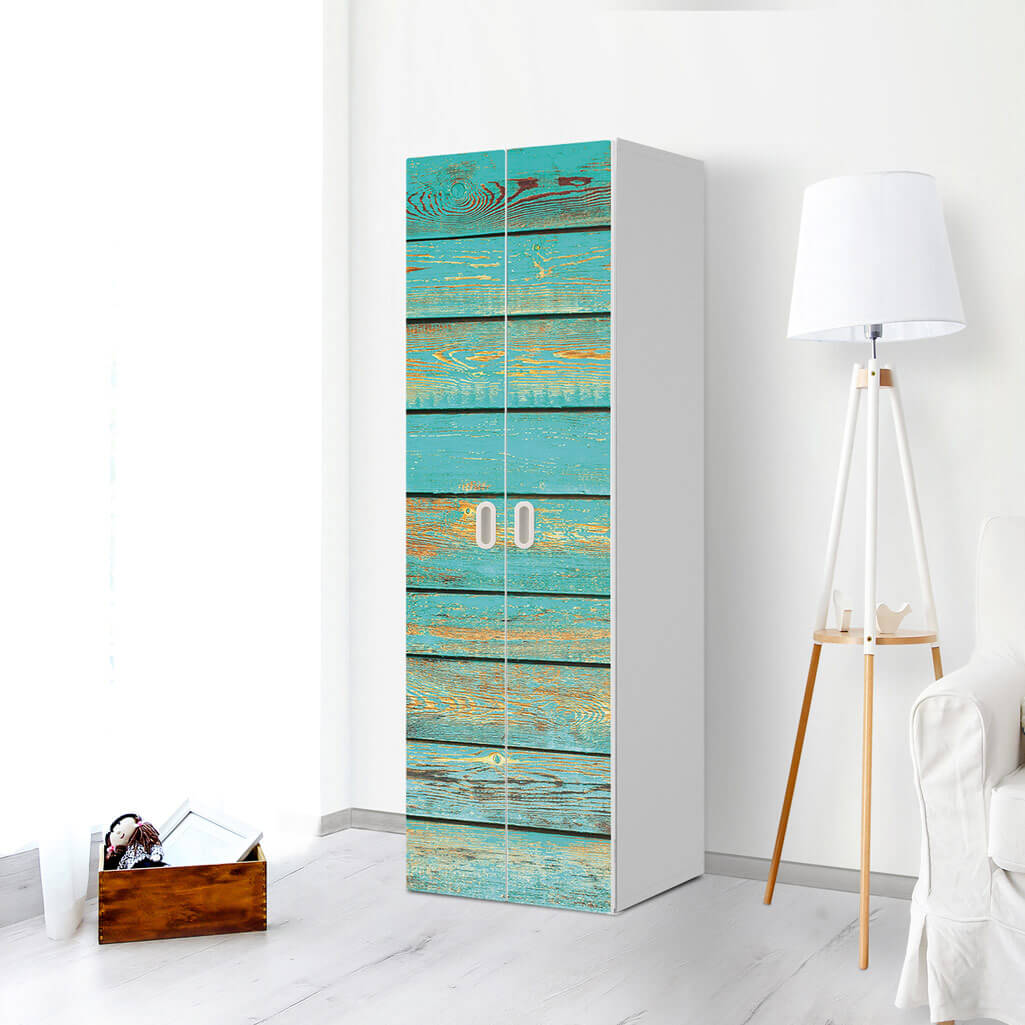 Möbelfolie Wooden Aqua - IKEA Stuva / Fritids - 2 hohe Türen (192 cm) - Kinderzimmer