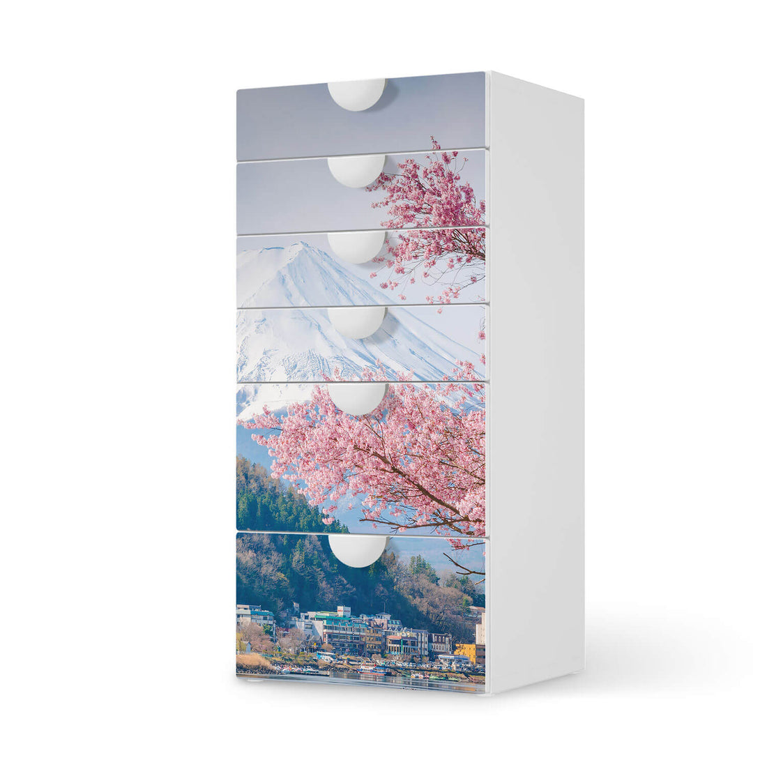 Klebefolie für Möbel Mount Fuji - IKEA Smastad Kommode - 6 Schubladen  - weiss