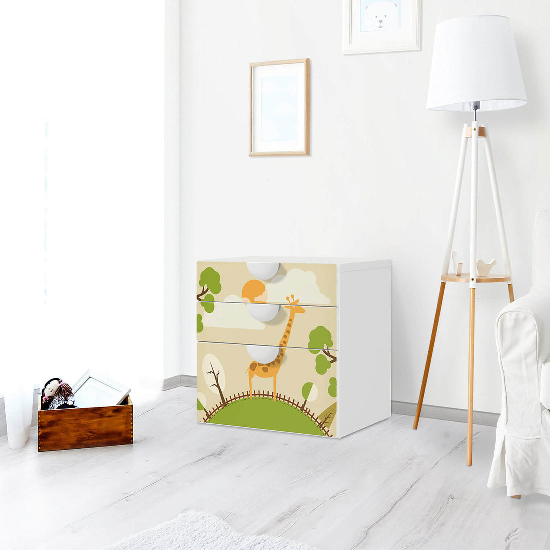 Folie für Möbel Mountain Giraffe - IKEA Smastad Kommode - 3 Schubladen - Kinderzimmer