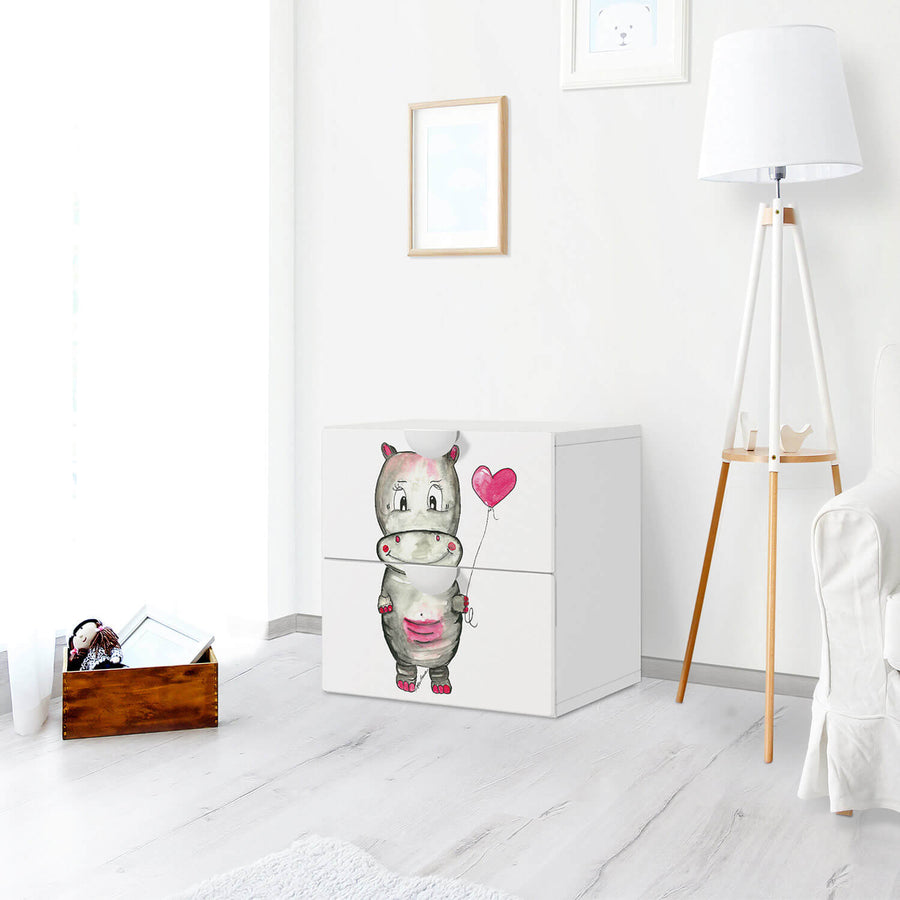 Klebefolie für Möbel Nilpferd mit Herz - IKEA Smastad Kommode - 2 Schubladen - Kinderzimmer