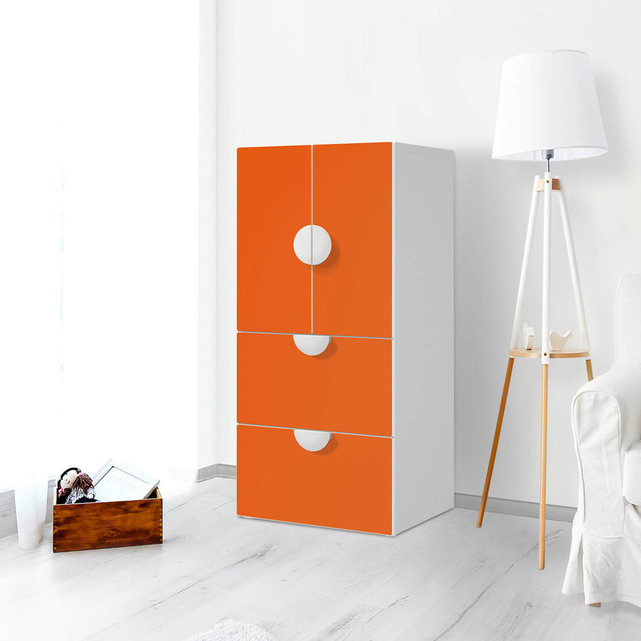 Möbelfolie Orange Dark - IKEA Smastad kombiniert - 2 Schubladen und 2 kleine Türen - Kinderzimmer