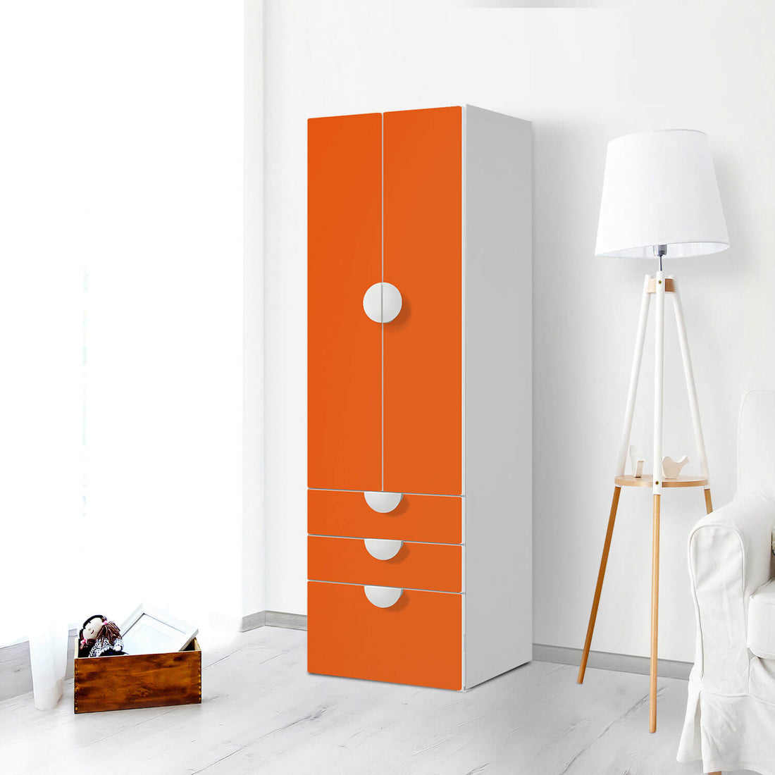 Klebefolie Orange Dark - IKEA Smastad kombiniert - 3 Schubladen und 2 große Türen - Kinderzimmer