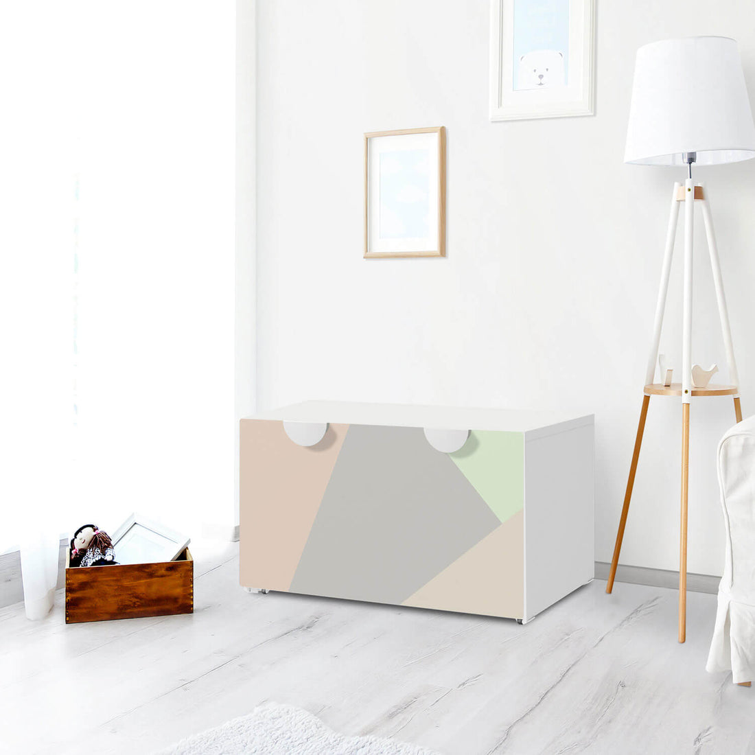Möbelfolie Pastell Geometrik - IKEA Smastad Bank mit Kasten - Kinderzimmer