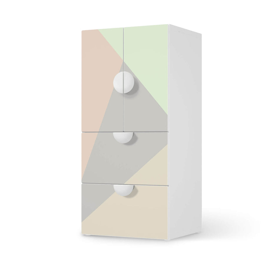 Möbelfolie Pastell Geometrik - IKEA Smastad kombiniert - 2 Schubladen und 2 kleine Türen  - weiss