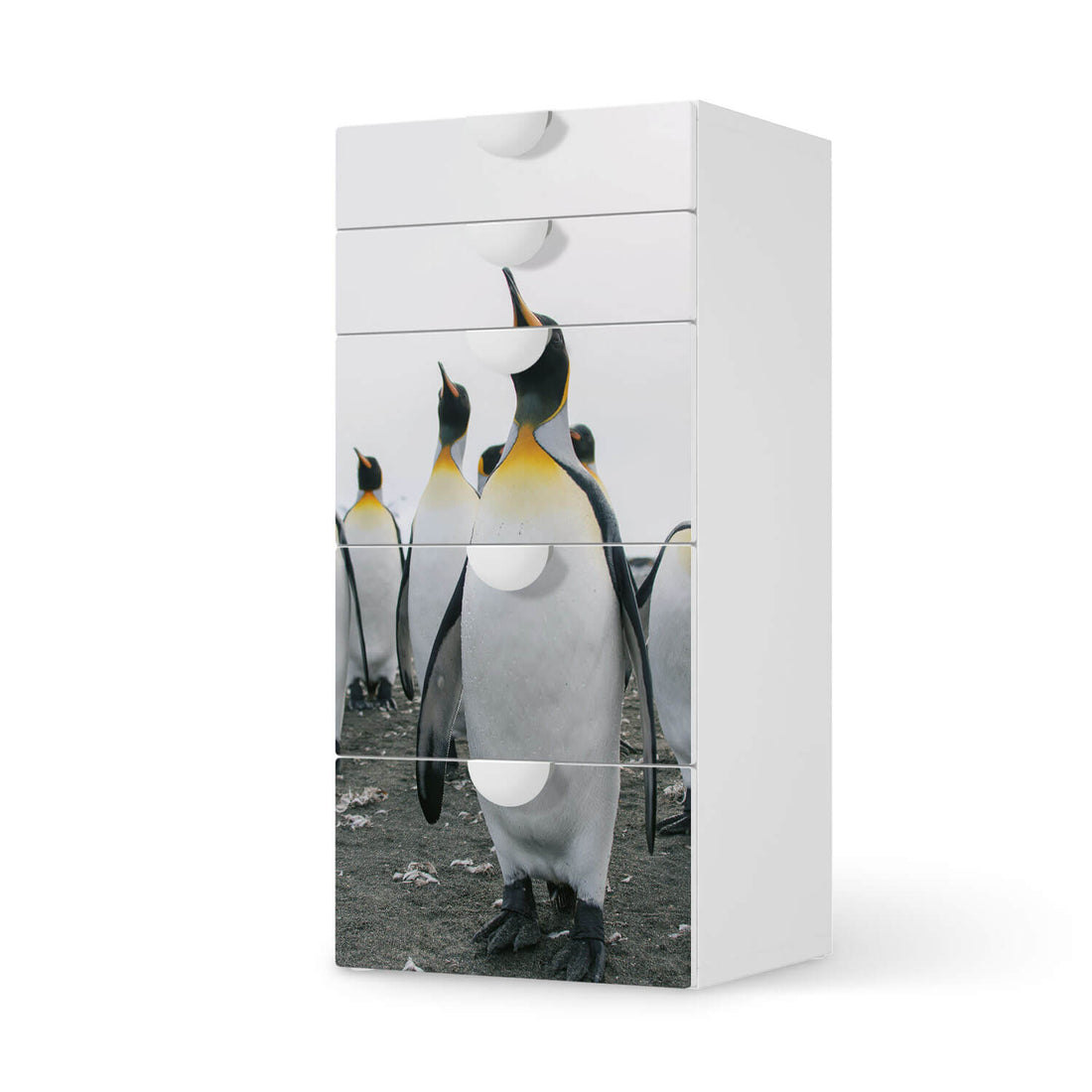 Möbel Klebefolie Penguin Family - IKEA Smastad Kommode - 5 Schubladen  - weiss