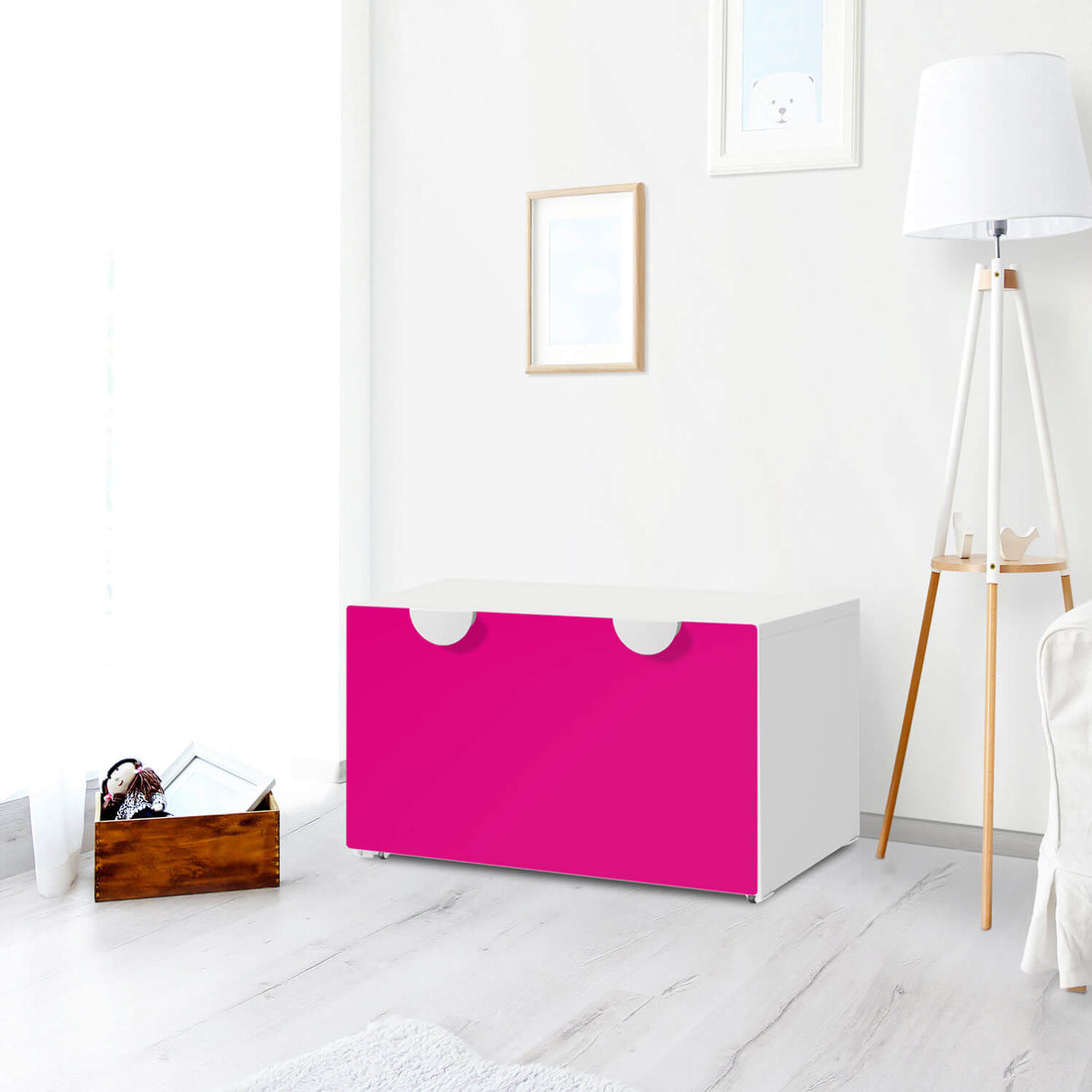 Möbelfolie Pink Dark - IKEA Smastad Bank mit Kasten - Kinderzimmer