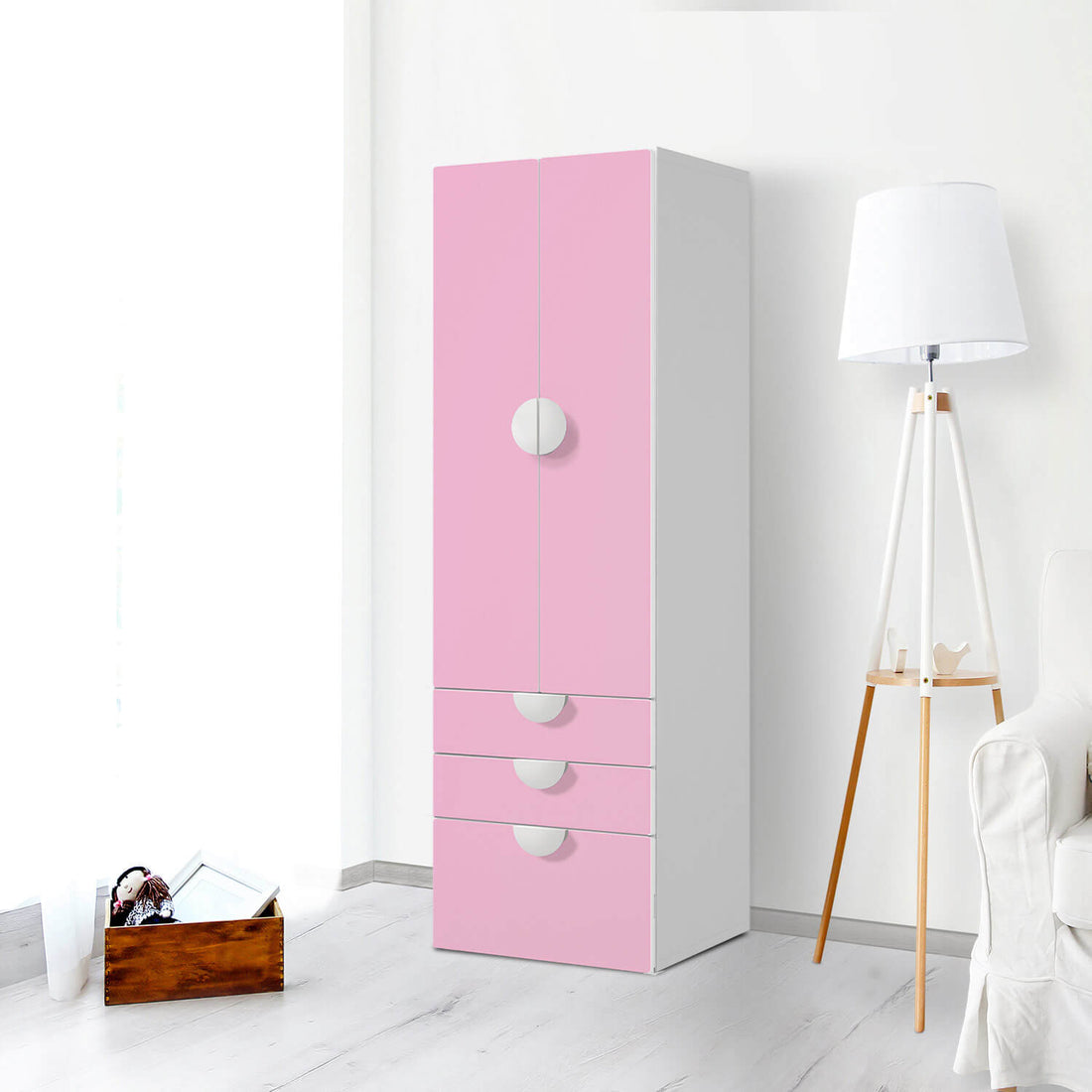 Klebefolie Pink Light - IKEA Smastad kombiniert - 3 Schubladen und 2 große Türen - Kinderzimmer