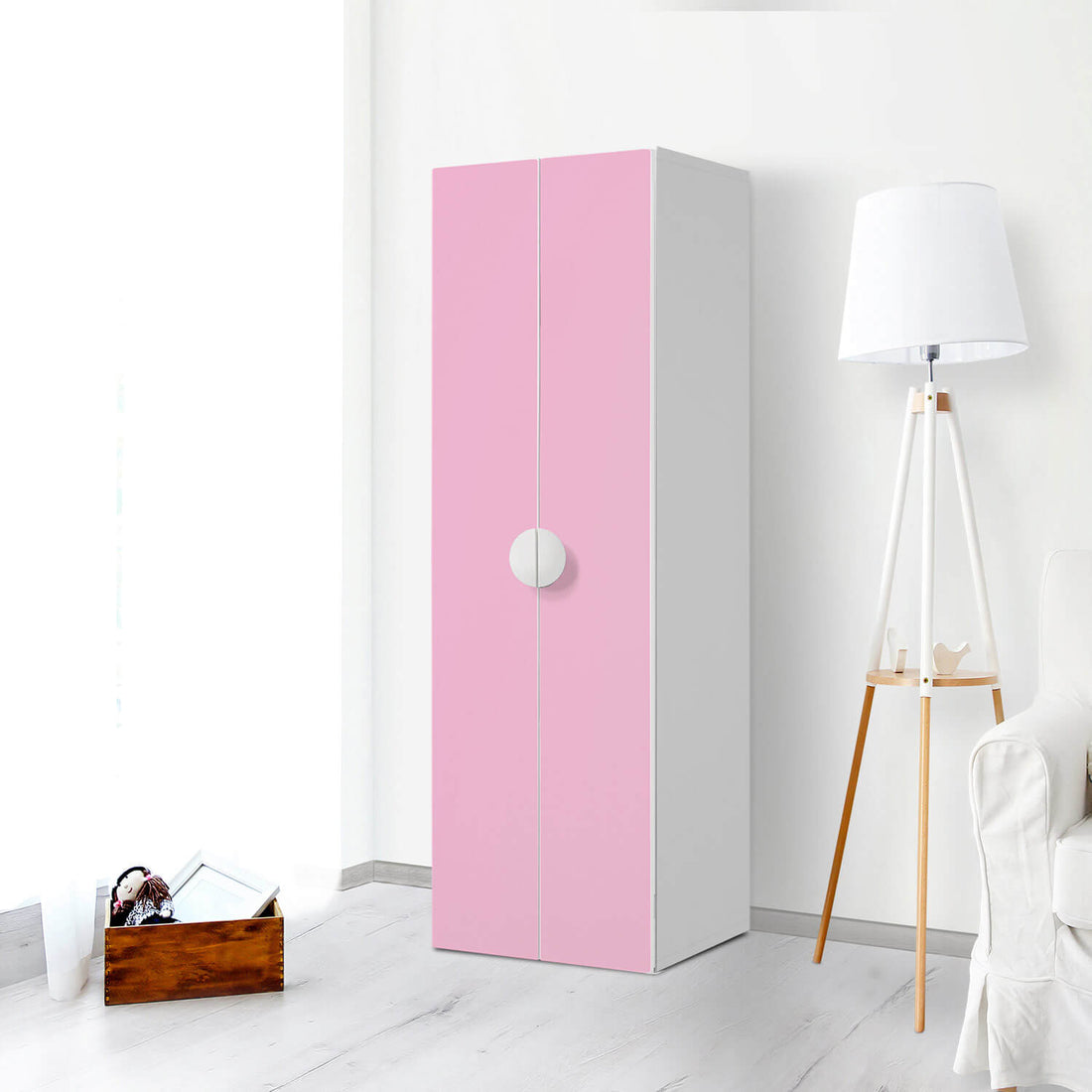 Selbstklebende Folie Pink Light - IKEA Smastad kombiniert - 2 große Türen und 2 kleine Türen - Kinderzimmer