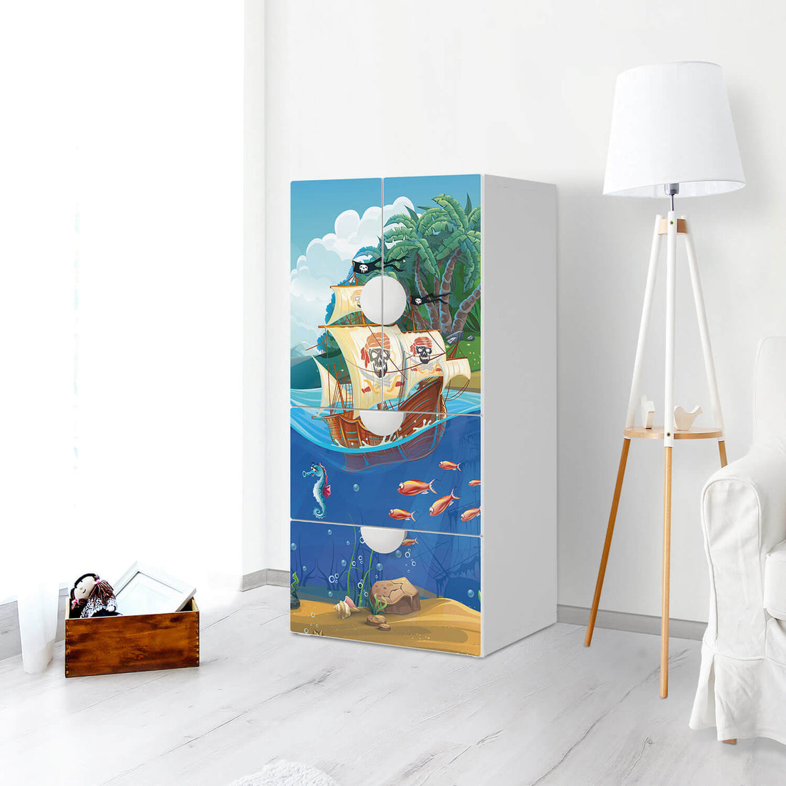 Möbelfolie Pirates - IKEA Smastad kombiniert - 2 Schubladen und 2 kleine Türen - Kinderzimmer