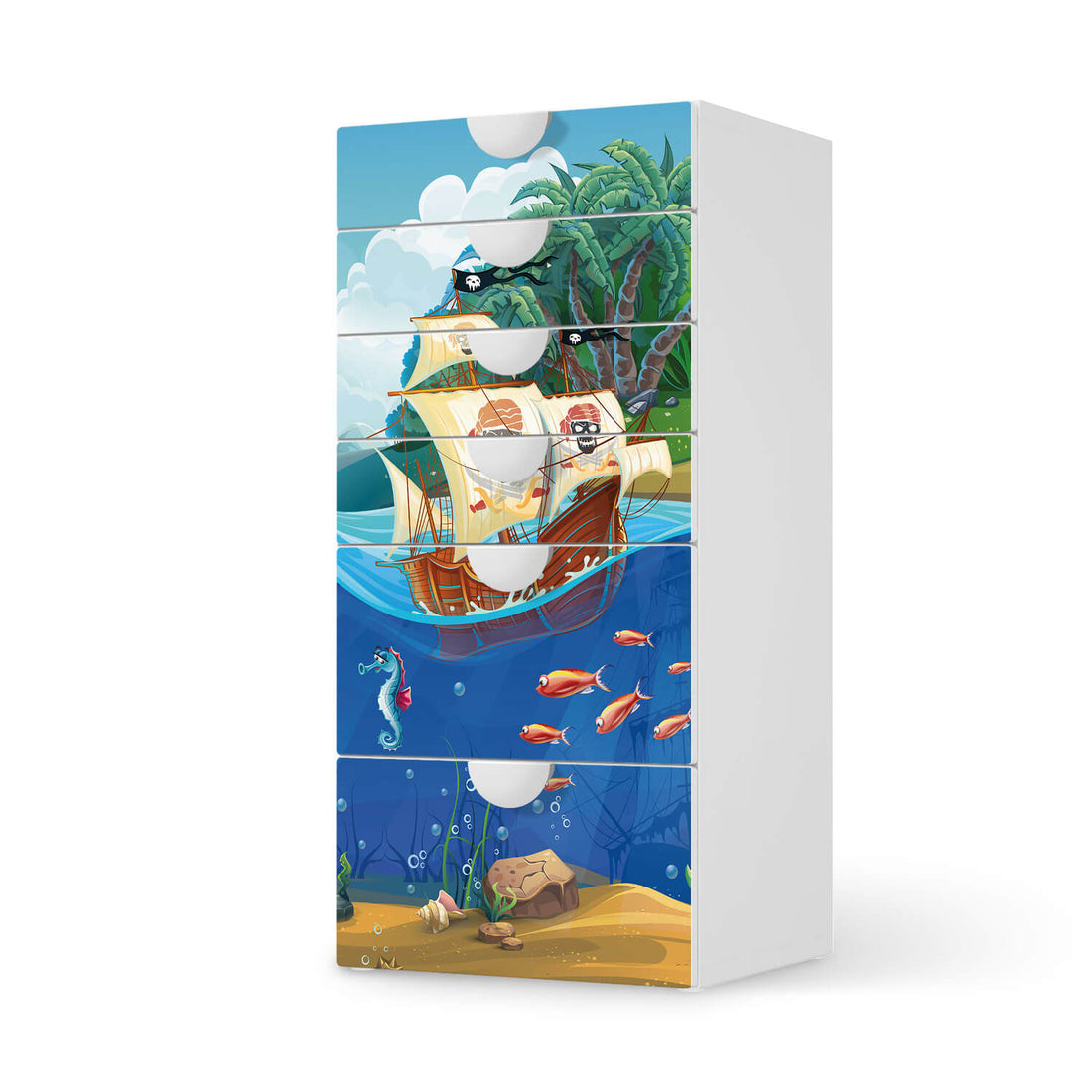 Klebefolie für Möbel Pirates - IKEA Smastad Kommode - 6 Schubladen  - weiss