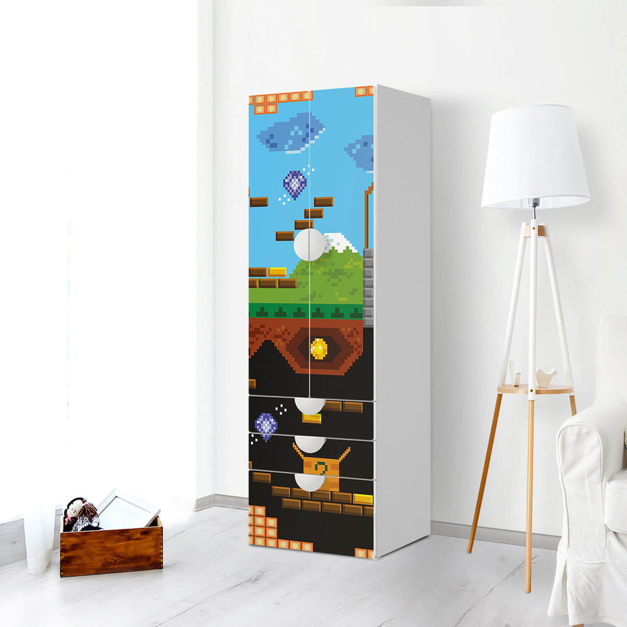 Klebefolie Pixelmania - IKEA Smastad kombiniert - 3 Schubladen und 2 große Türen - Kinderzimmer