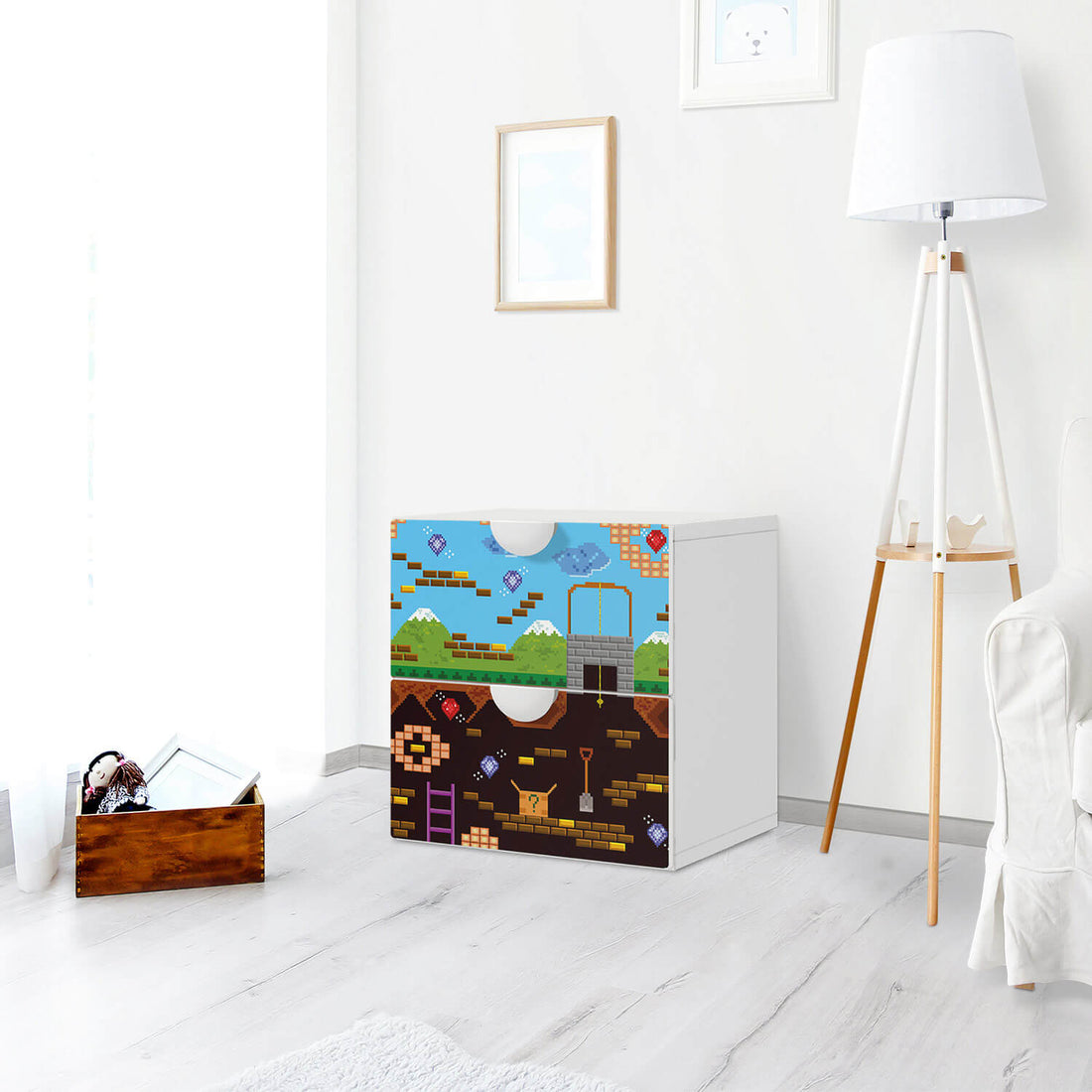 Klebefolie für Möbel Pixelmania - IKEA Smastad Kommode - 2 Schubladen - Kinderzimmer
