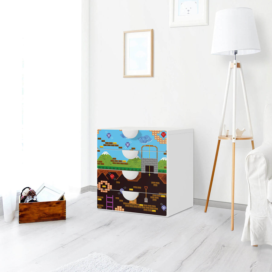 Klebefolie Pixelmania - IKEA Smastad Kommode - 4 Schubladen - Kinderzimmer