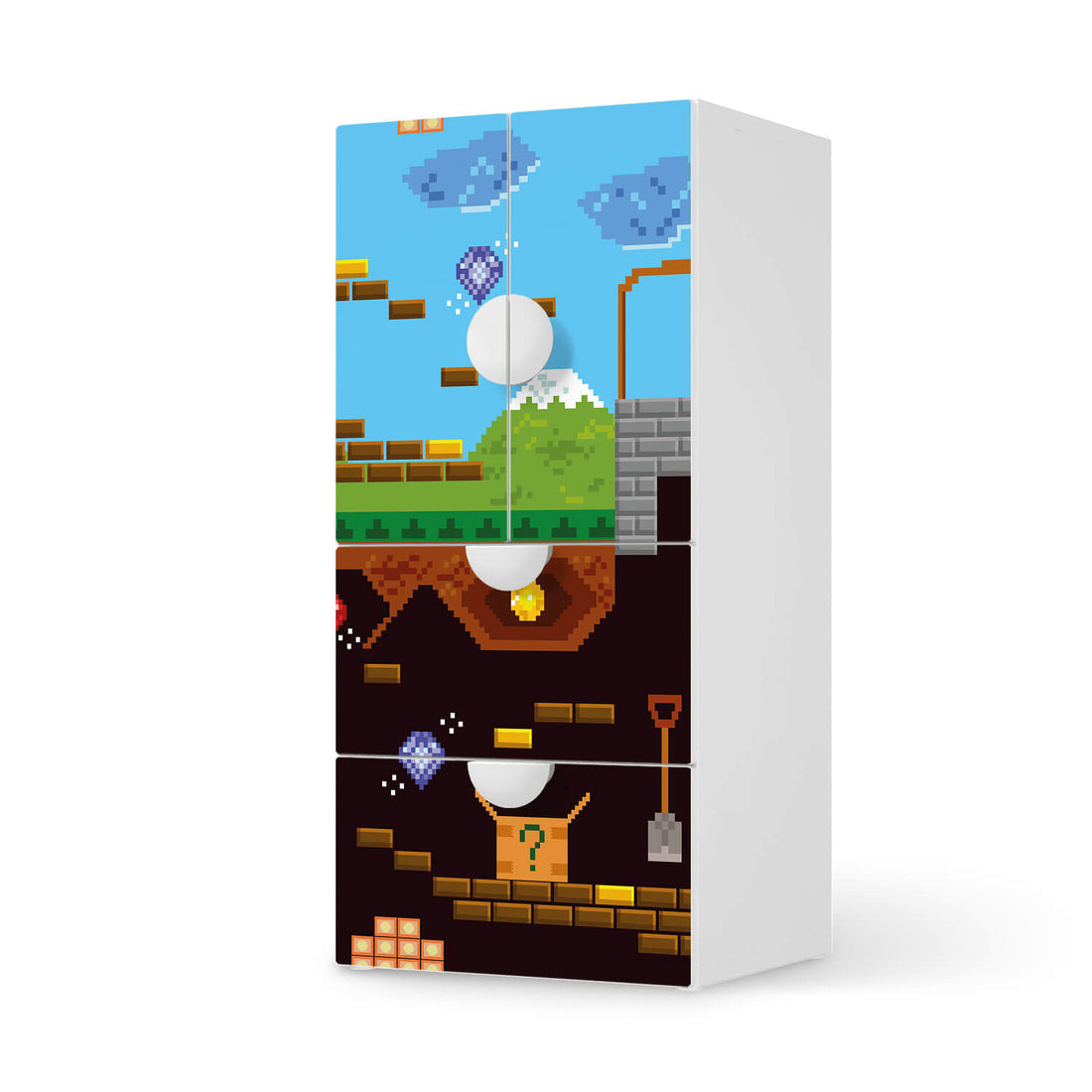 Möbelfolie Pixelmania - IKEA Smastad kombiniert - 2 Schubladen und 2 kleine Türen  - weiss