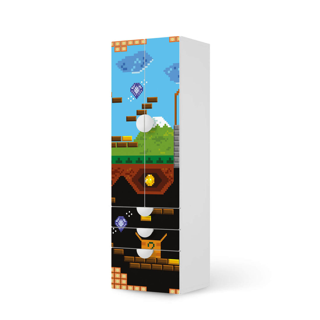 Klebefolie Pixelmania - IKEA Smastad kombiniert - 3 Schubladen und 2 große Türen  - weiss