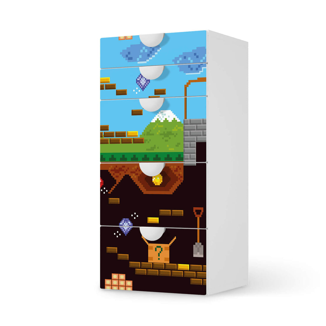 Möbel Klebefolie Pixelmania - IKEA Smastad Kommode - 5 Schubladen  - weiss