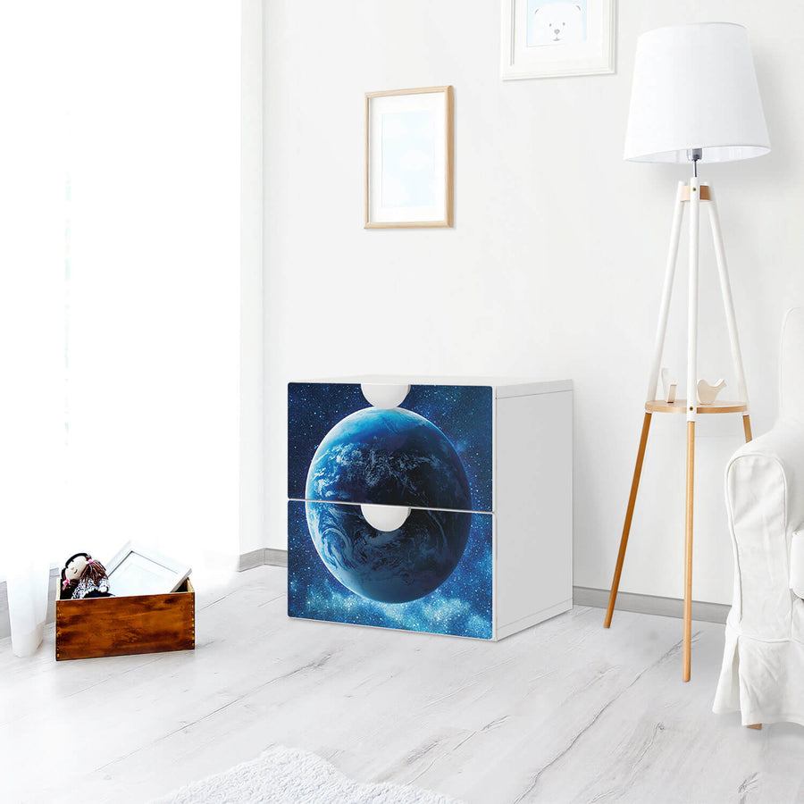 Klebefolie für Möbel Planet Blue - IKEA Smastad Kommode - 2 Schubladen - Kinderzimmer