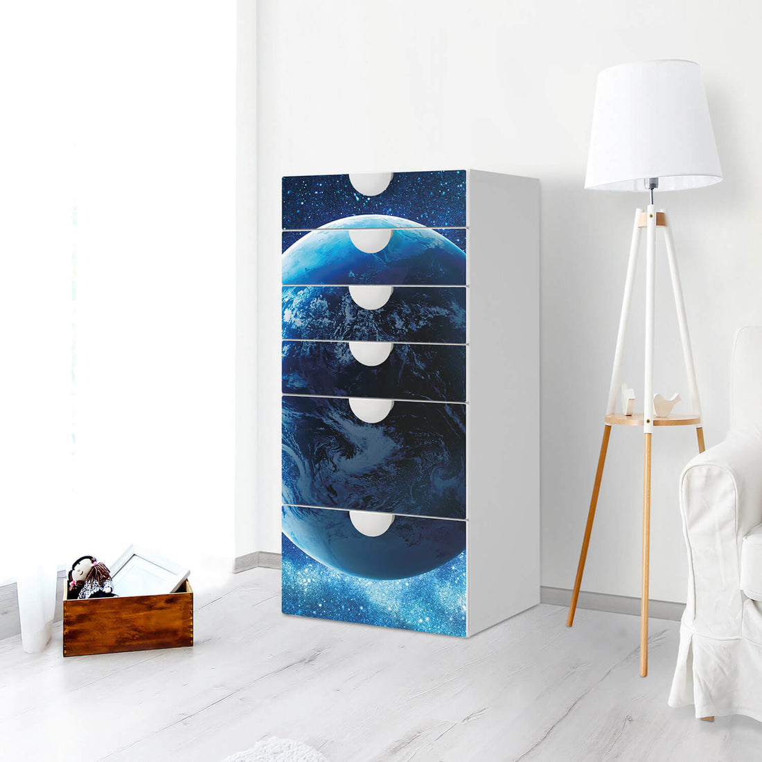 Klebefolie für Möbel Planet Blue - IKEA Smastad Kommode - 6 Schubladen - Kinderzimmer