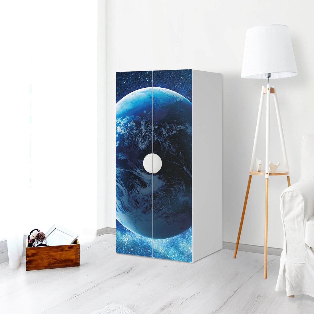 Möbelfolie Planet Blue - IKEA Smastad Schrank - 2 große Türen - Kinderzimmer